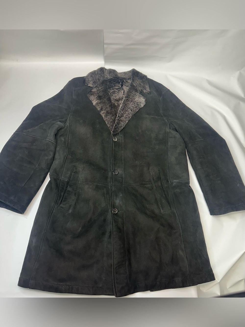 Cole Haan City Men's Black Genuine Lambskin Shearling Fur 3/4 Coat